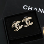 18K  Chanel Crystal Leather Earrings