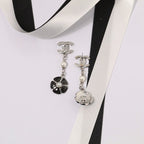 18K  Chanel Black & Pink Camellia Diamond Long Earrings