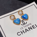 18K  Chanel Blue Heart Pearl Earrings