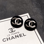 18K  Chanel Black Resin Circle Earrings