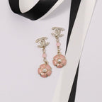 18K  Chanel Black & Pink Camellia Diamond Long Earrings