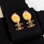 18K  Chanel Big Pearl Pendant Earrings