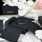 18K  Chanel 26C Black Leather Cuff Bracelet