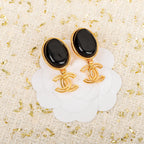 18K  Chanel Black Crystal Pendant Earrings