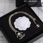18K  Chanel Black Resin Logo Necklace