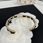 18K  Chanel Black Leather Cuff Bracelet