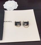 18K  Chanel Black Bag Pendant Earrings