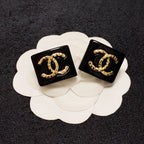 18K  Chanel Black Resin Square Earrings