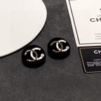 18K  Chanel Black Resin Crystals Earrings