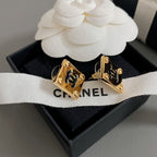 18K  Chanel Black Gold Square Earrings
