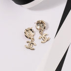 18K  Chanel Black & Pink Camellia Diamond Earrings