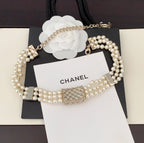 18K  Chanel Bag Pearls Chain Necklace