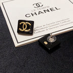 18K  Chanel Black Resin Square Earrings
