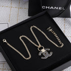 18K  Chanel Black Resin Logo Necklace