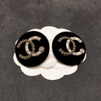 18K  Chanel Black Resin Circle Earrings