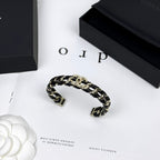 18K  Chanel 26C Black Leather Cuff Bracelet