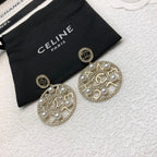 18K  Chanel Circle Pearl Pendant Earrings