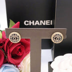 18K  Chanel Black & Gold Round Earrings