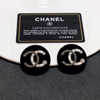 18K  Chanel Black Resin Crystals Earrings