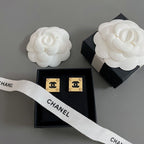 18K  Chanel Black Gold Square Earrings