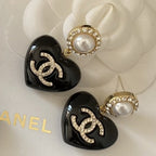 18K  Chanel Black Heart Earrings