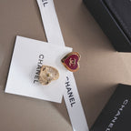 18K  Chanel Black & Red Heart Earrings
