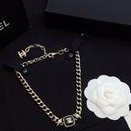 18K  Chanel Black Logo Gold Chain Necklace
