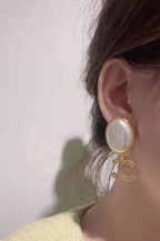 18K  Chanel Big Pearl Pendant Earrings