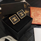 18K  Chanel Black Square Earrings