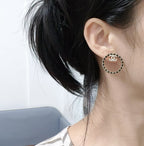 18K  Chanel Black Leather Circle Earrings
