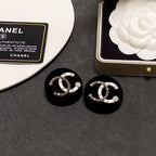 18K  Chanel Black Resin Crystals Earrings