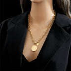 IL - Gold Stainless Steel Round Portrait Coin Necklace