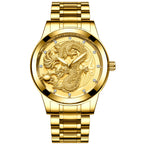 IL - Golden Stainless Steel Casual Watch Dragon Design, Waterproof, Luminous