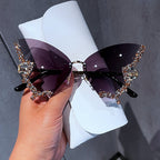 IL - Vintage Rimless Butterfly Sunglasses - Luxury Diamond-Encrusted Oversized Sun Glasses